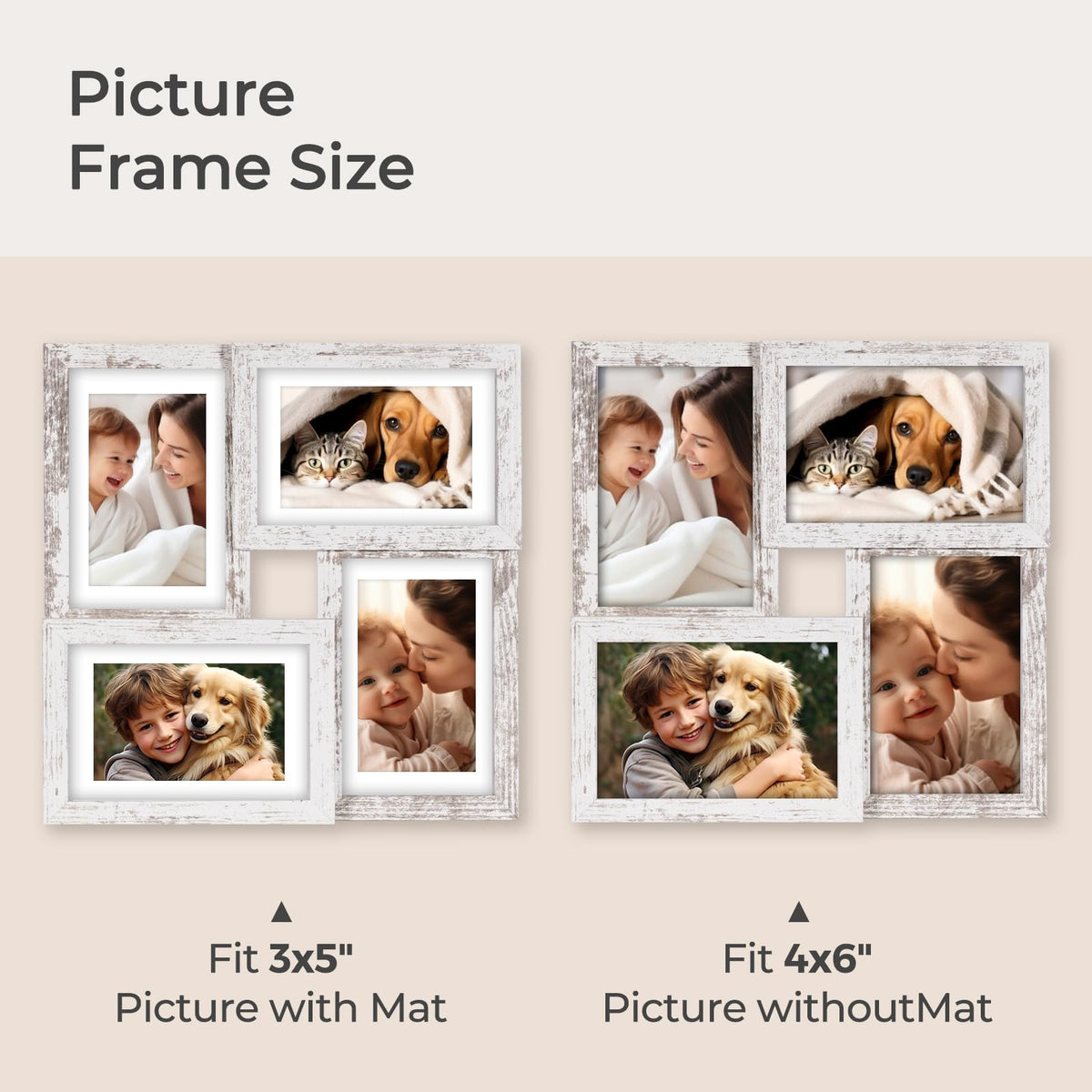 TWING 4x6 Collage Picture Frames White, Rustic Family Collage Picture Frames Wall Decor, Ideal Gift for Valentine's Day/Mother's Day, Wall Hanging or Tabletop