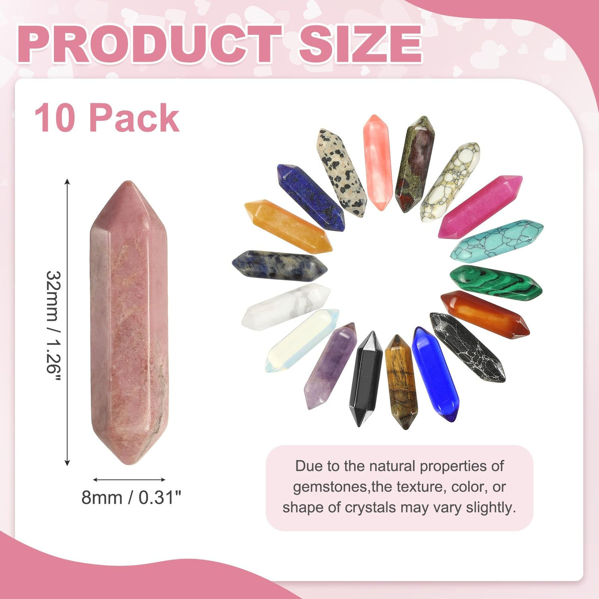 MECCANIXITY 10 Pack Rose Quartz Quartz Crystals, Polished Crystals Bulk Hexagonal Shaped Meditation Gemstone for Jewelry Making Energy Balance Accessories Gifts