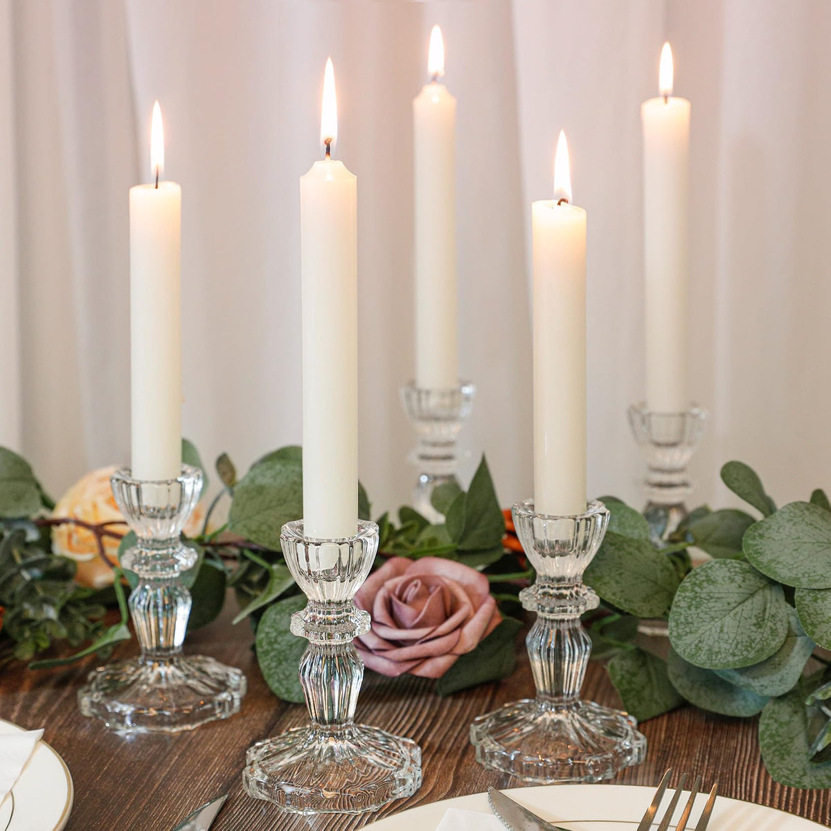 4.33" Tall Glass Candlestick Set of 6 Clear Crystal Candle Holders for Glass Taper Holder Decor for Wedding Birthday Party Christmas