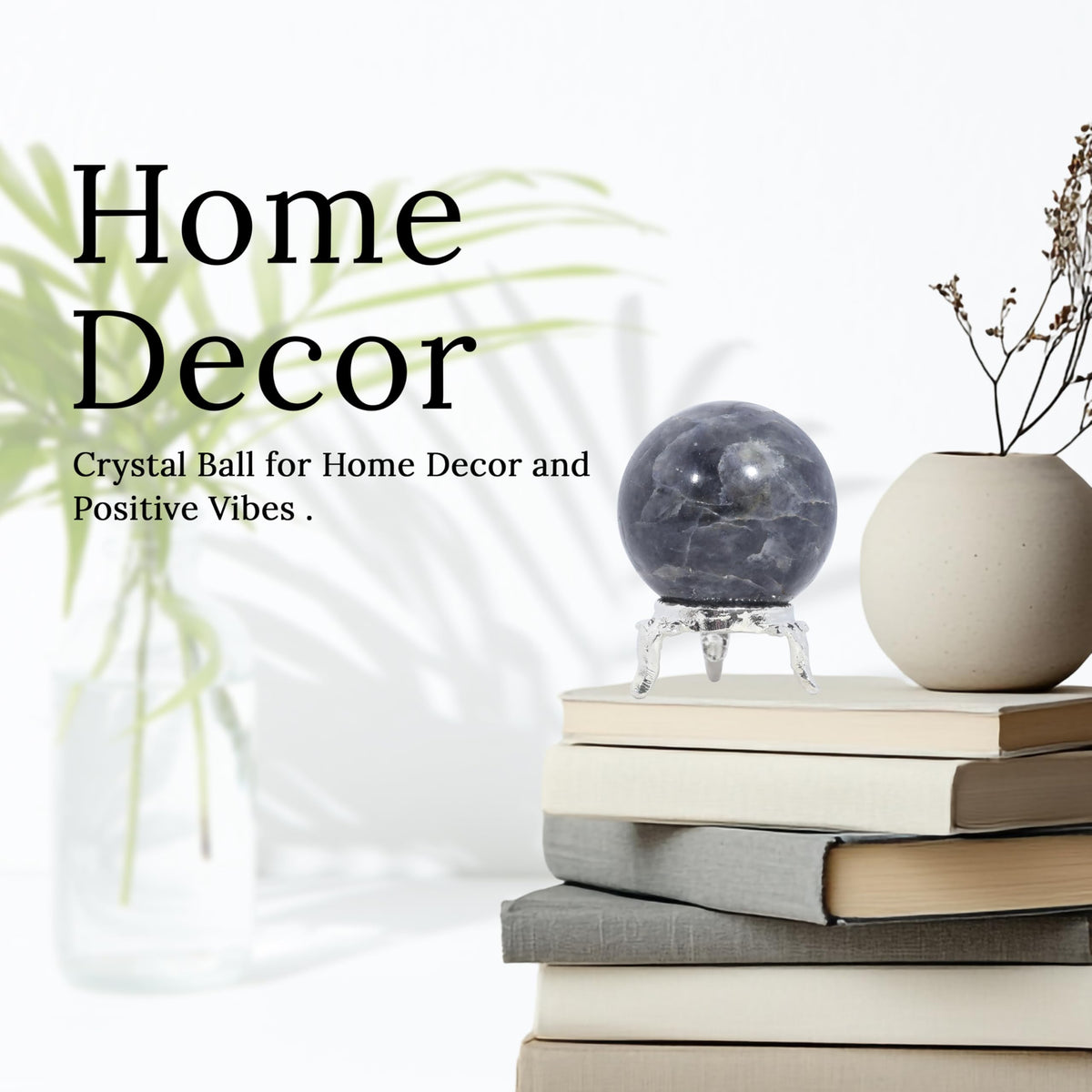 Crocon 45mm Iolite Stone Sphere Ball with Metal Stand 1400+ Carats Gemstone Ball Healing Sphere Sculpture Figurine for Fengshui Divination Home Decoration Photography Crystal Sphere