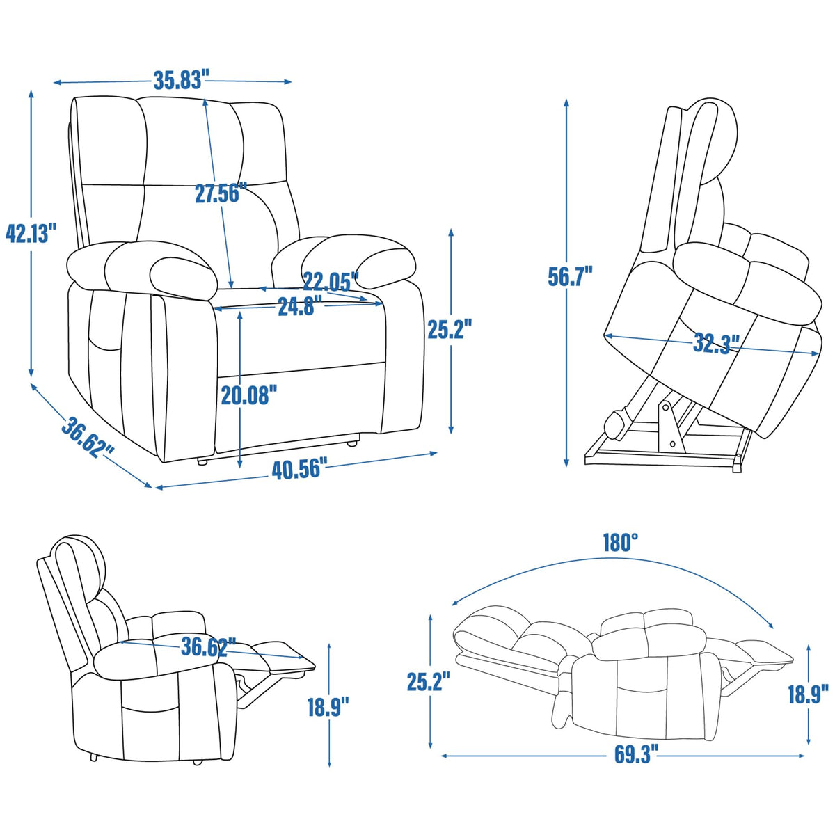 RHHVVR Oversized Power Lift Recliner Chair for Adults, Large Electric Lift Recliners with Massage Heating, Medium-Firm Electric Lay Flat Reclining Chair Sofa for Living Room, Chenille Brown