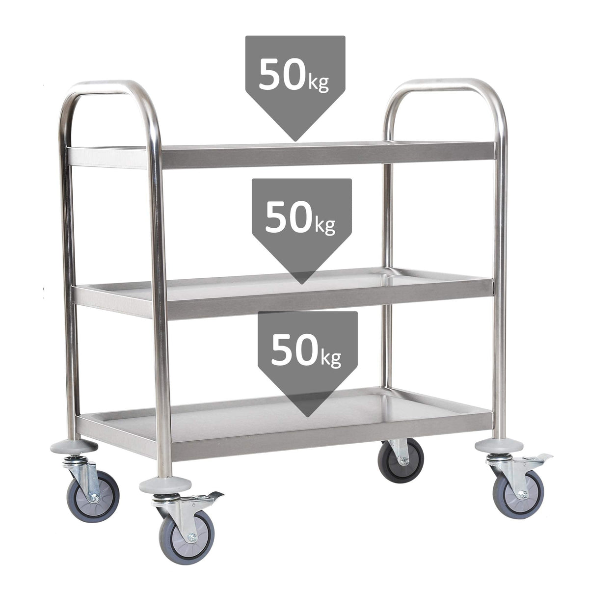 GenSDH Movable Hand Trucks 3 Tier Trolley,Large Stainless Steel Utility Cart,with Locking Wheels,Stainless Steel 3 Tier Rolling Kitchen Service Cart,Catestorage Trolle