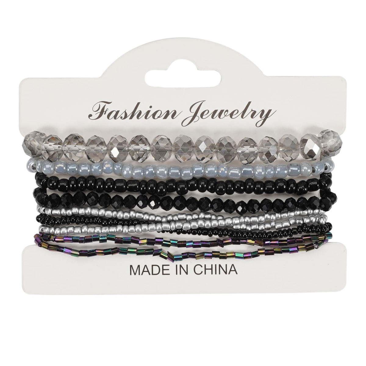 ChungLong0593 Boho Colorful Stackable Crystal Glass Beads Stretch Bracelets Multilayered Bracelets for Women Bohemian Jewelry-Black 9pcs