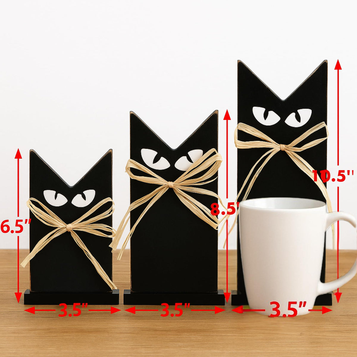 HH Family Halloween Table Decorations Black Cat Rustic Wooden Party Decor for Tabletop Shelf or Mantel (3 Black Cats)
