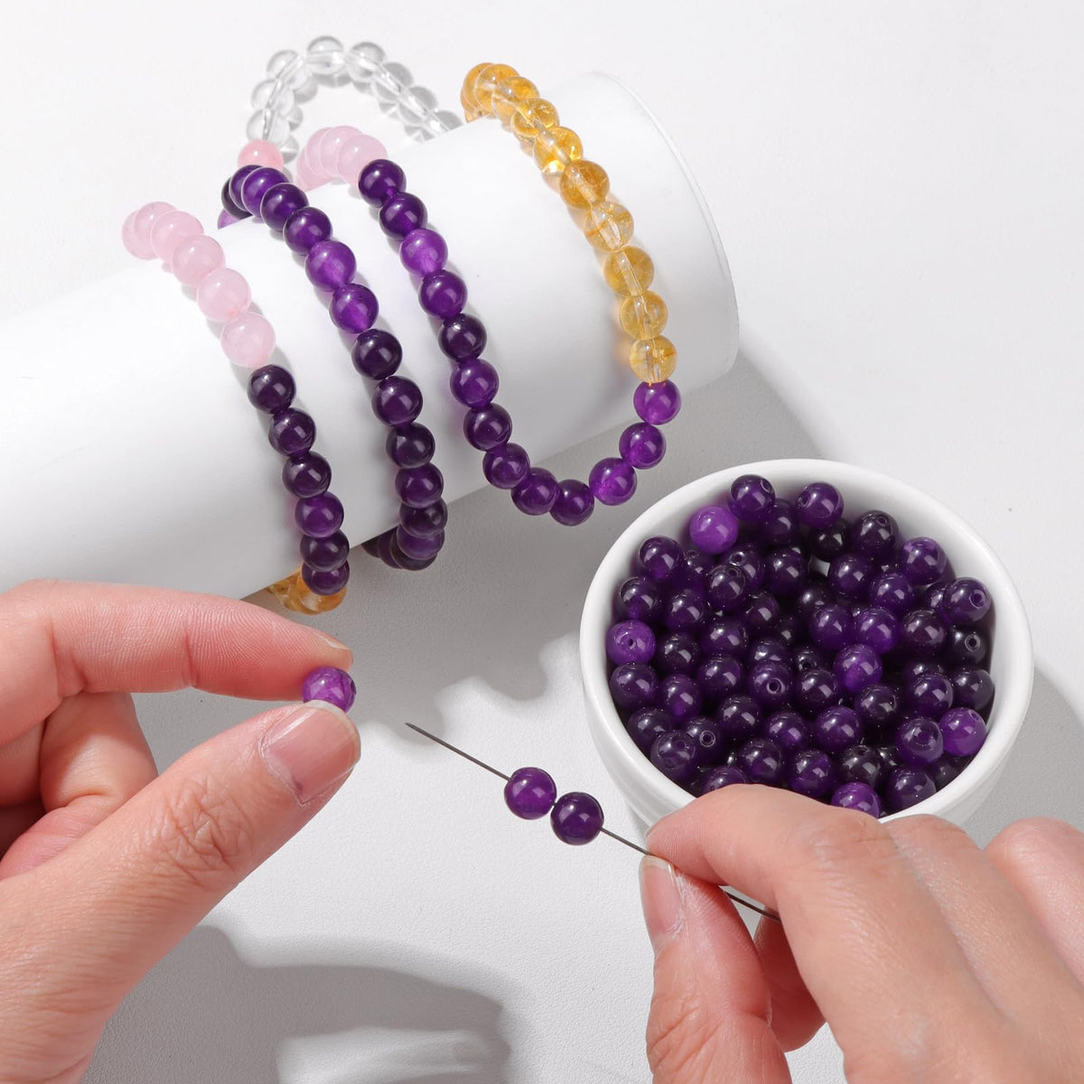 Risyfjew 50PCS 8mm Natural Amethyst Beads Gemstone Round Loose Beads for Jewelry Making Chakra Crystal Stone Beads for Bracelets Necklace Earrings Making Supplies (50pcs/Strand)