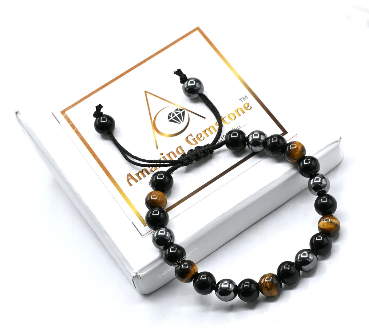 Amazing Gemstone Triple Protection Bracelet - Hematite Black Obsidian Tiger Eye Bracelet Set for Men Women Healing Calming Anxiety Stress Relief Gifts (Adjustable)
