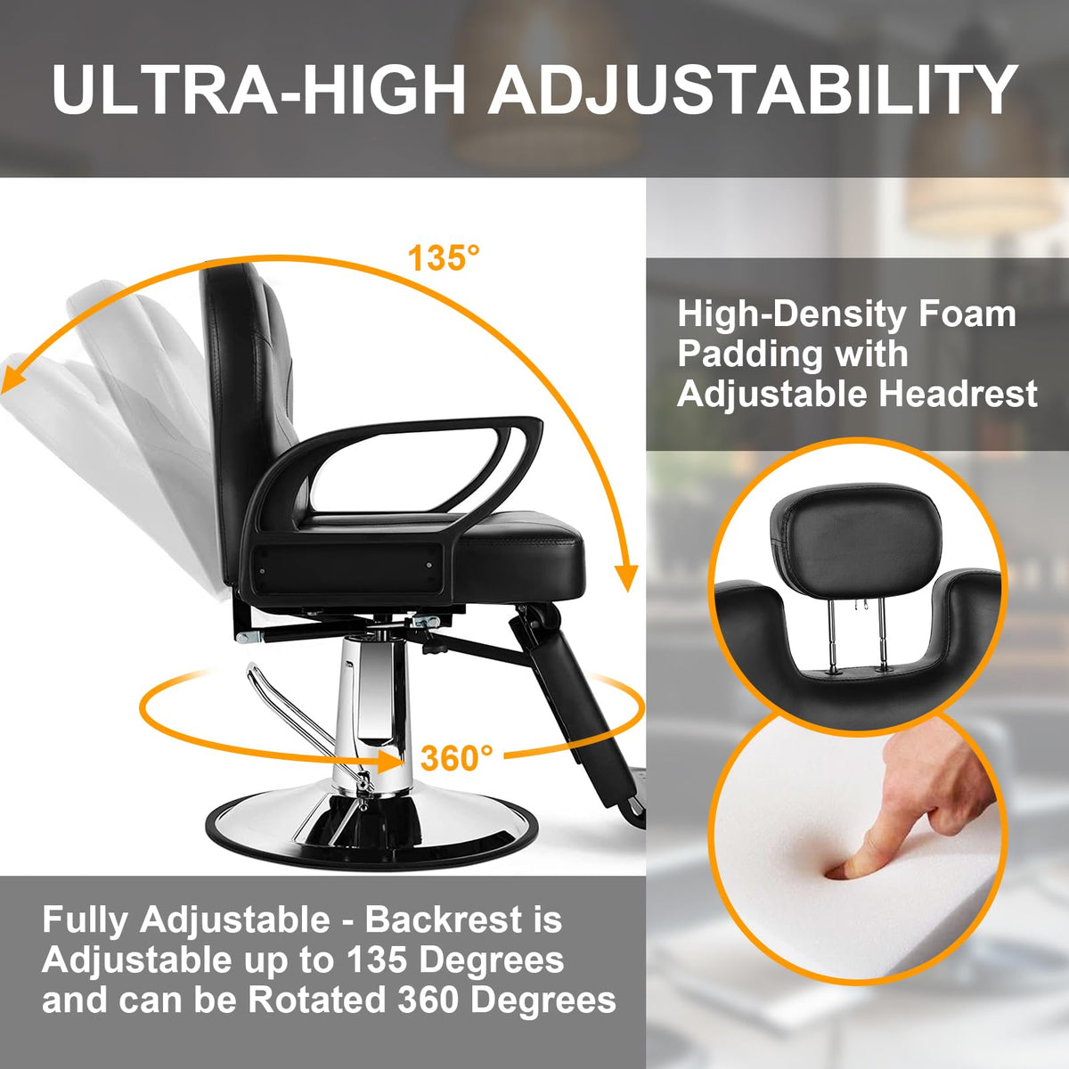 WINEDYOUNG Salon Chair for Hair Stylist, 360 Degree Rotating Barber Chair with Heavy Duty Hydraulic Pump, Spa Beauty Equipment for Hair Stylists, Tattoo Artists, Cosmetologists (Black)