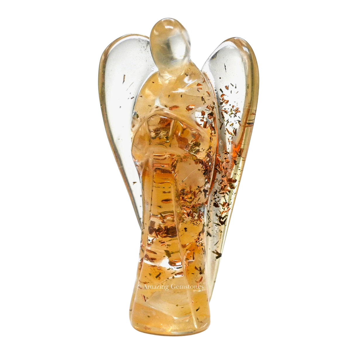 Amazing Gemstone Yellow Aventurine Guardian Angel Figurine Pocket Crystal Angel for Protection - Orgone Guardian Angel with Orgonite Layer and Natural Crystal for Healing Gift (2 Inch, Organite)