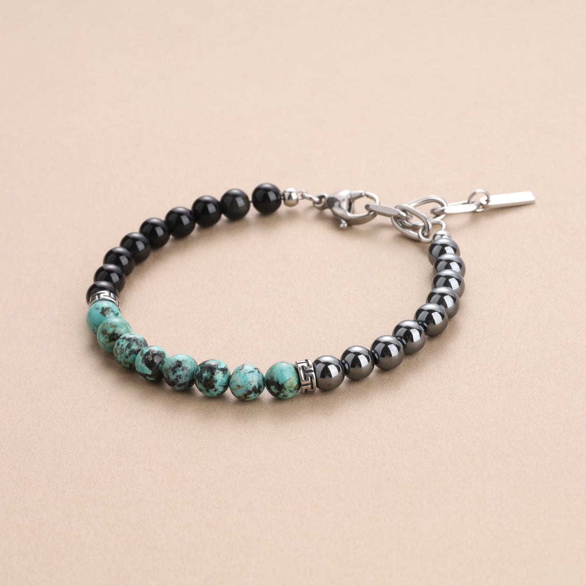 GAVU 6mm Triple Protection Bracelet, Men's Crystal Bracelet, Hematite Obsidian African Turquoise Bracelet for Men
