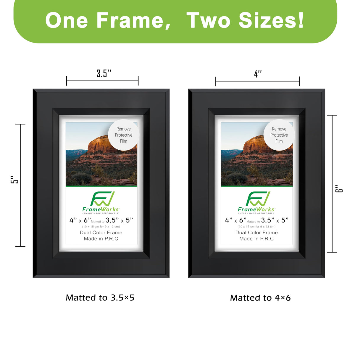 FrameWorks 2-Pack 1 3/8" Thick Black Wooden Shadow Box Picture Frames 4” x 6” with Removable White Mat to 3.5" x 5" Photo