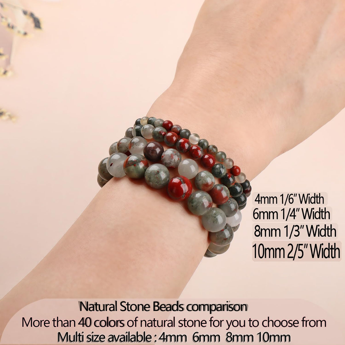 LPBeads Handmade Natural Gemstone Stretch Elastic 4mm African Bloodstone Bracelet Healing Crystal Round Stone Beads Jewelry Gifts for Women Men