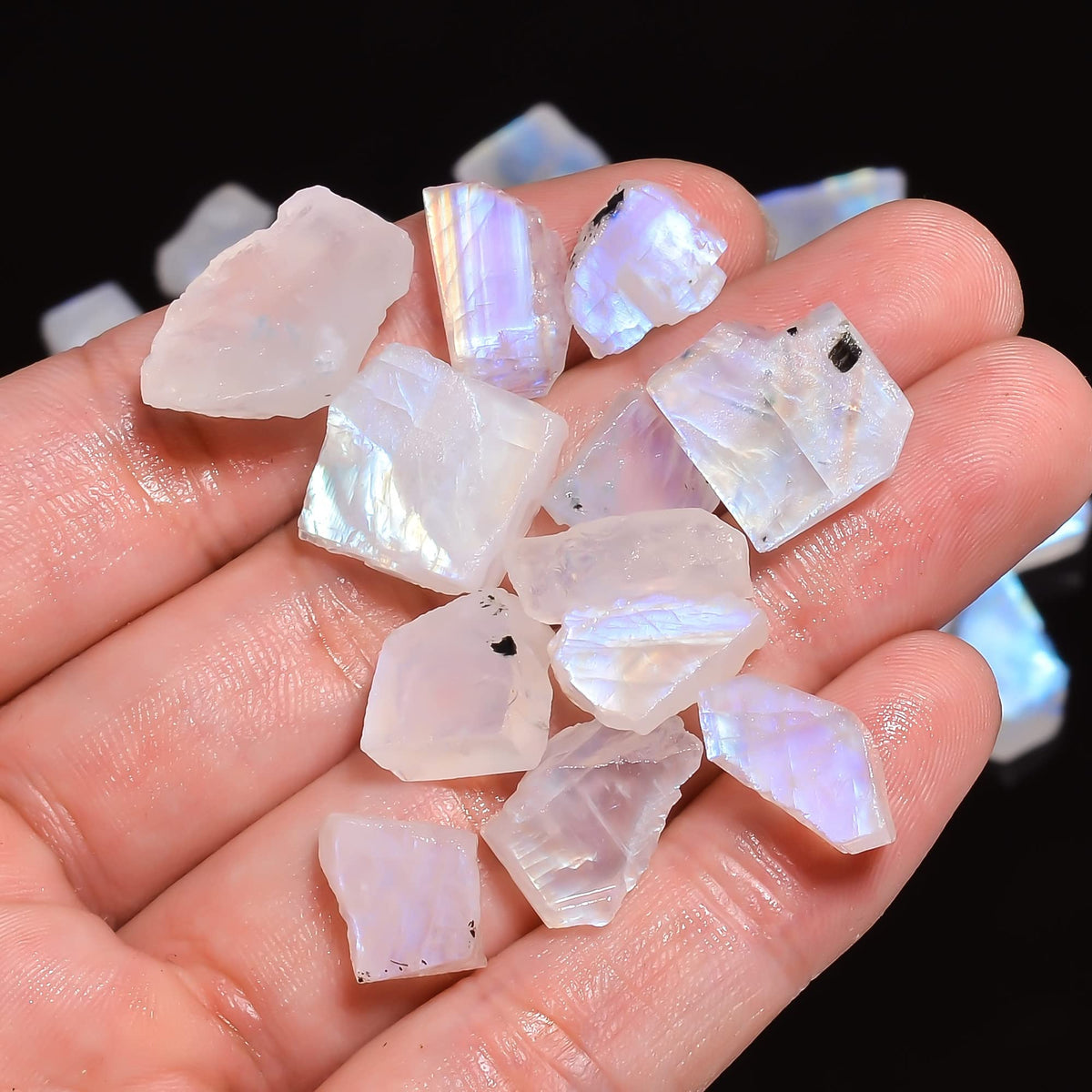 Gemkora 50 cts, 4-6pcs, Natural Rainbow Moonstone Rough Gemstone, Raw Crystals, Moonstone Rock, Jewelry Making Supplies, Chakra Healing Crafts & DIY Stone [12-16mm]