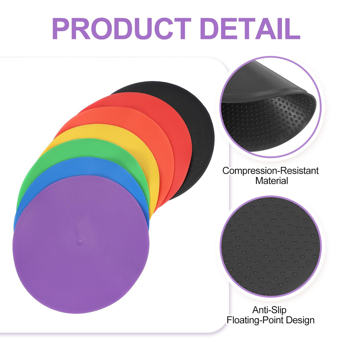 PATIKIL Spot Markers 9 Inch, 6 Pcs Non-Slip Floor Dots Agility Markers Flat Field Cones Poly Dots for Gym PE Speed Training Dance Soccer Basketball Sports, Orange/Purple/Black
