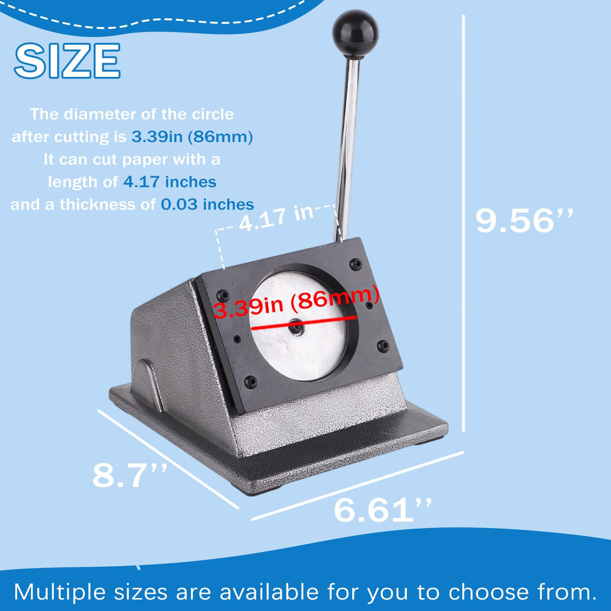 Taddien Round Badge Maker, Round Die Cutter for DIY Button Making and Scrapeboards Cardstocks Cutting, Cutter for Paper Leather PVC Cards, 86mm (3.39in) Cut Size for 75mm Buttons