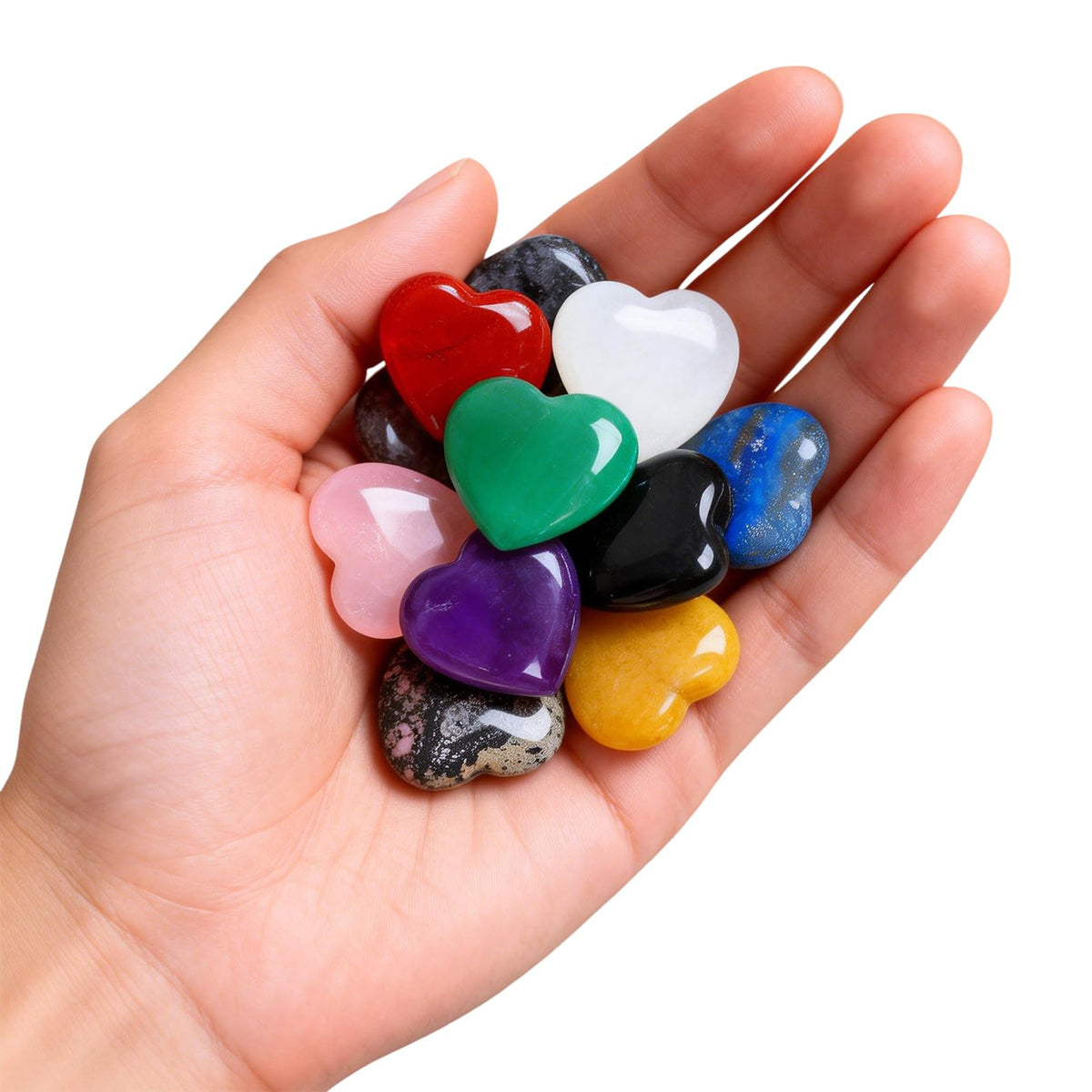 shuielai Heart Shaped Healing Crystals 10 PCS 1 Inch - Palm Worry Stone for Chakra Reiki Balancing Meditation, Spiritual Love Gifts for Women（Color Mixing）