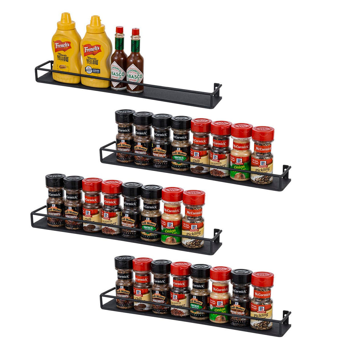MyGift 16 Inch Wall Mounted Black Metal Nail Polish and Essential Oil Display Shelves, Kitchen Hanging Racks for Seasoning Shakers or Spice Jars, Set of 5