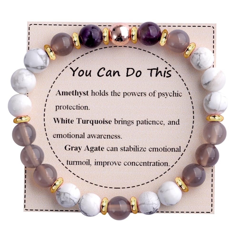 KSQS Healing Stone Bead Bracelet for Women, Natural Gemstones Balance Protection Bracelet, Spiritual Crystal Beads Bracelet Anxiety Relief with Meaning Card(#15)