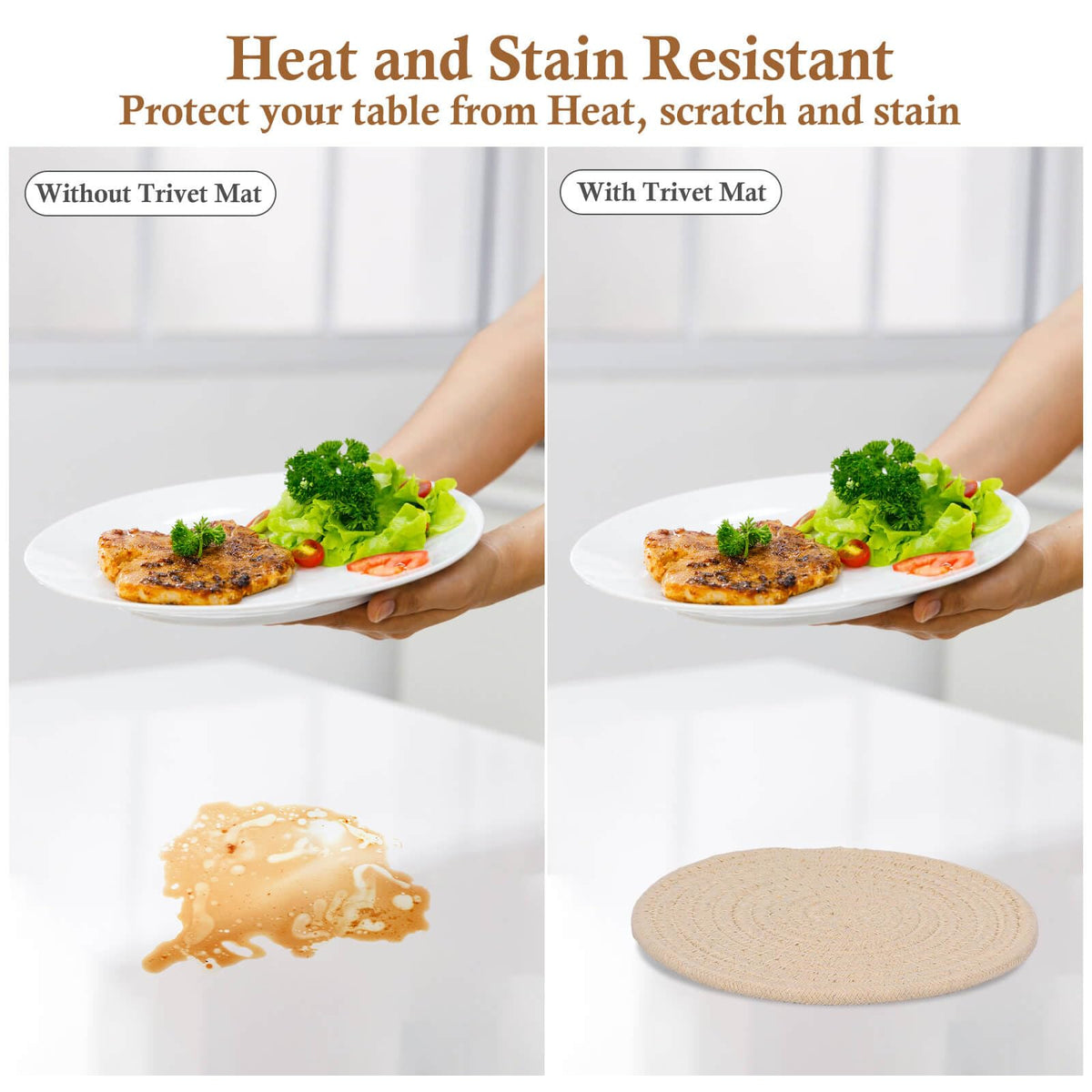 Billbotk 7" Trivets for Hot Dishes, Hot pots and Pans, 4 Heat Resistant Hot Pads, Pot Holders for Kitchen, Home Essentials for New Home and Farmhouse Decor, Fall Decorations for Home(Brown)