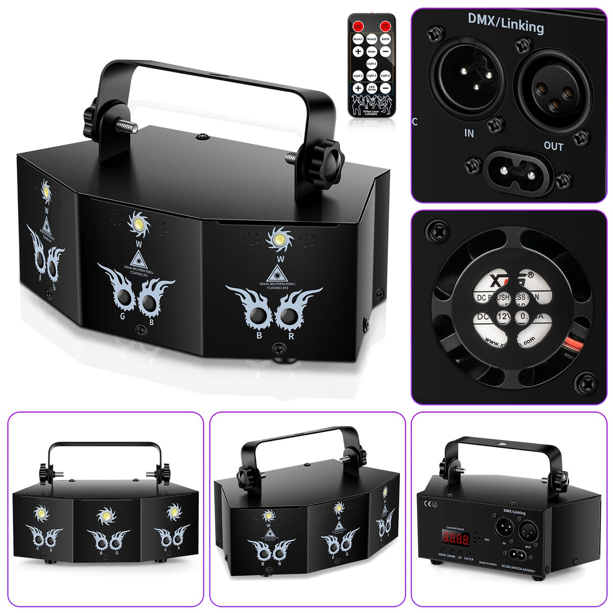 U`King Party Lights DJ Disco Light,9 Lens Stage Lighting Support DMX512 and Sound Activated with Remote Control Laser Lights for Parties Birthday Wedding Karaoke Bar KTV Club Stage Live Show