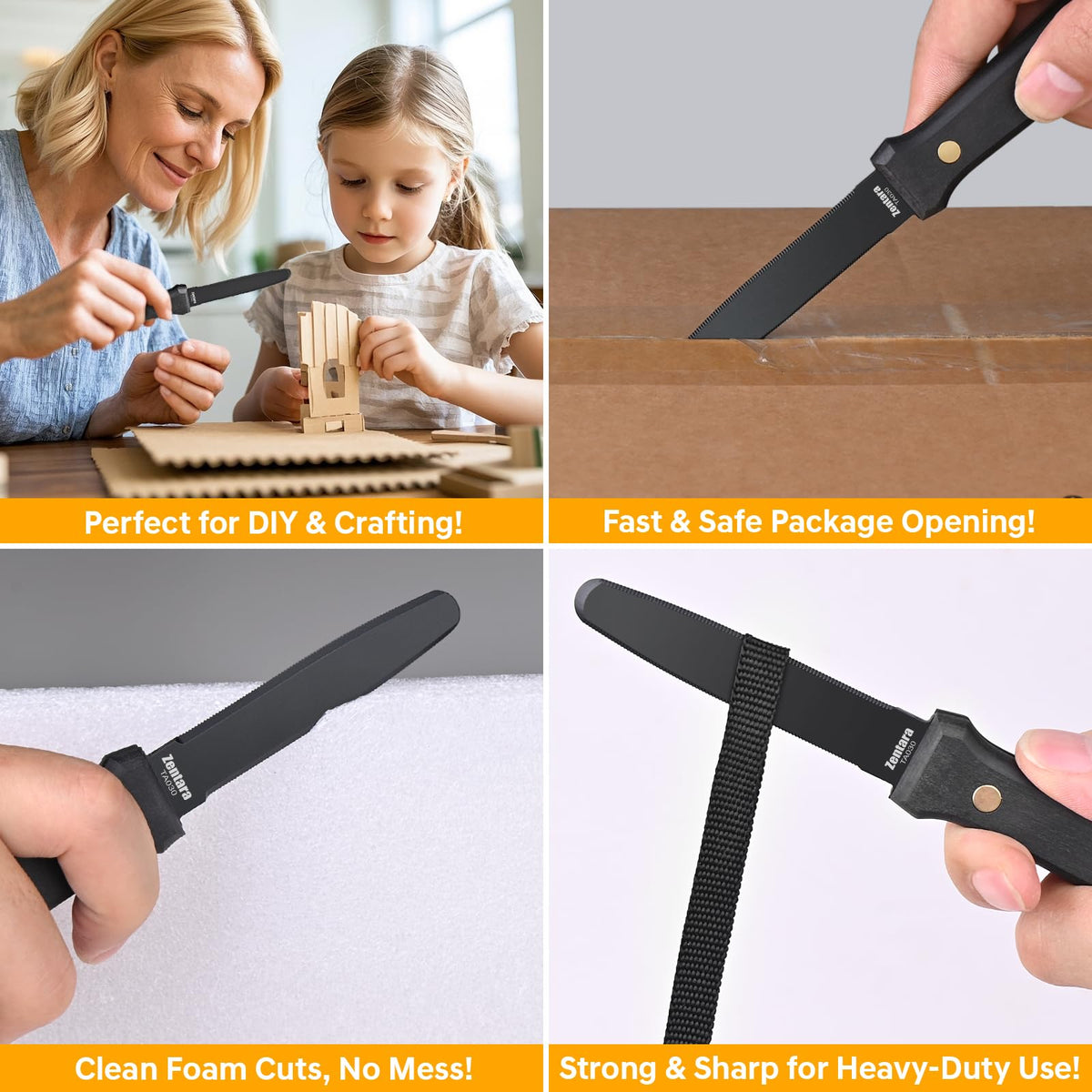 Zentara 2-Pack Cardboard Cutter – No Blade Replacement, Serrated Corrugated Knife for Precision Box Cutting, DIY Crafting, and Recycling –Heavy Duty Ergonomic Handle & Anti-Stick Coating