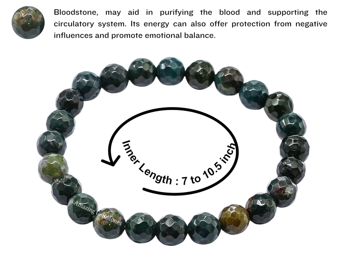Amazing Gemstone Bloodstone Bracelet for Women - Chakra Mens Bracelet Protection Crystals and Healing Stones - Faceted Beaded Blessing Bracelet Spiritual Meditation Gift Christmas Stocking Stuffers
