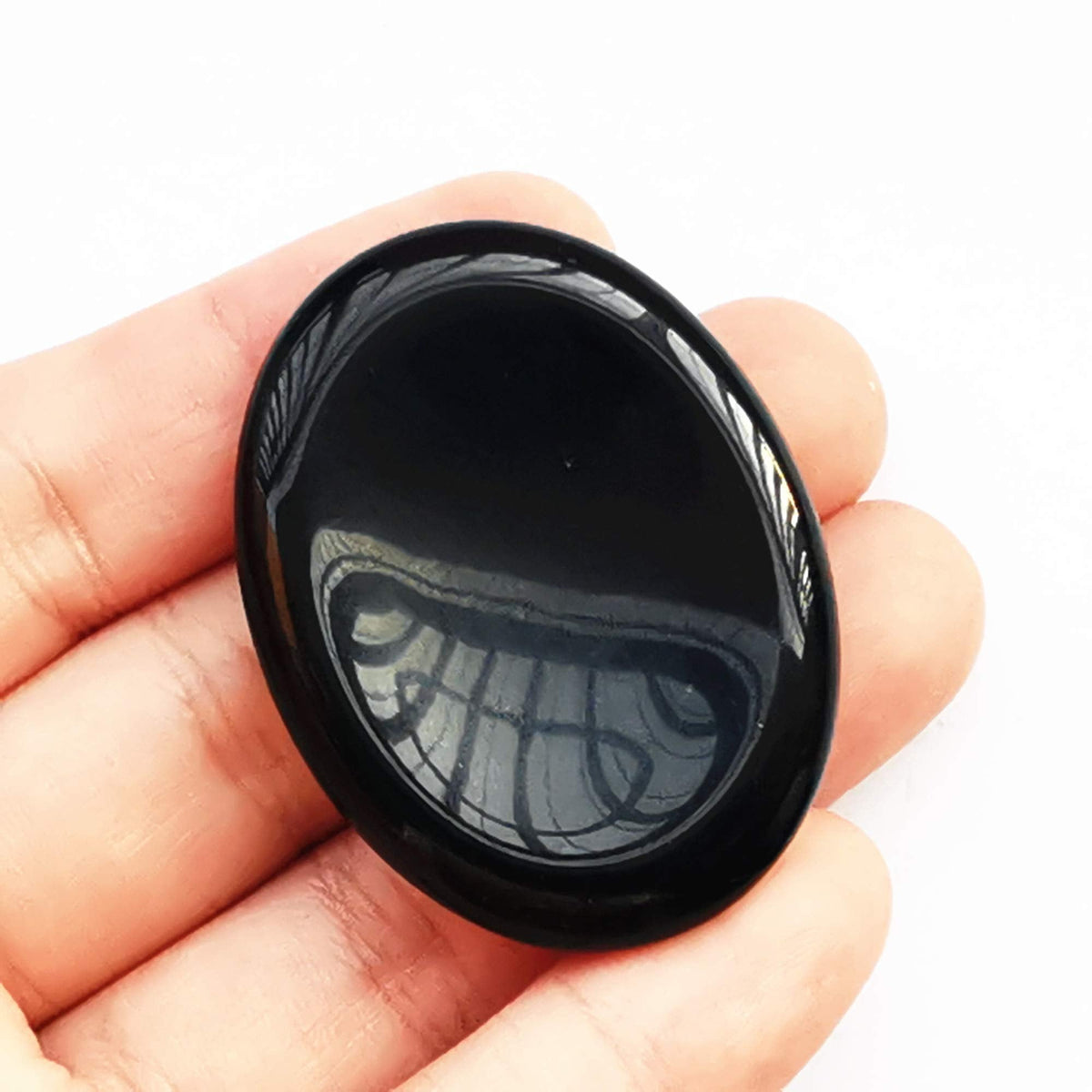 Bacatgem 1 Pcs Natural Black Obsidian Crystal Thumb Worry Stone,Stress Relax Healing Reiki Crystal Pocket Palm Stones