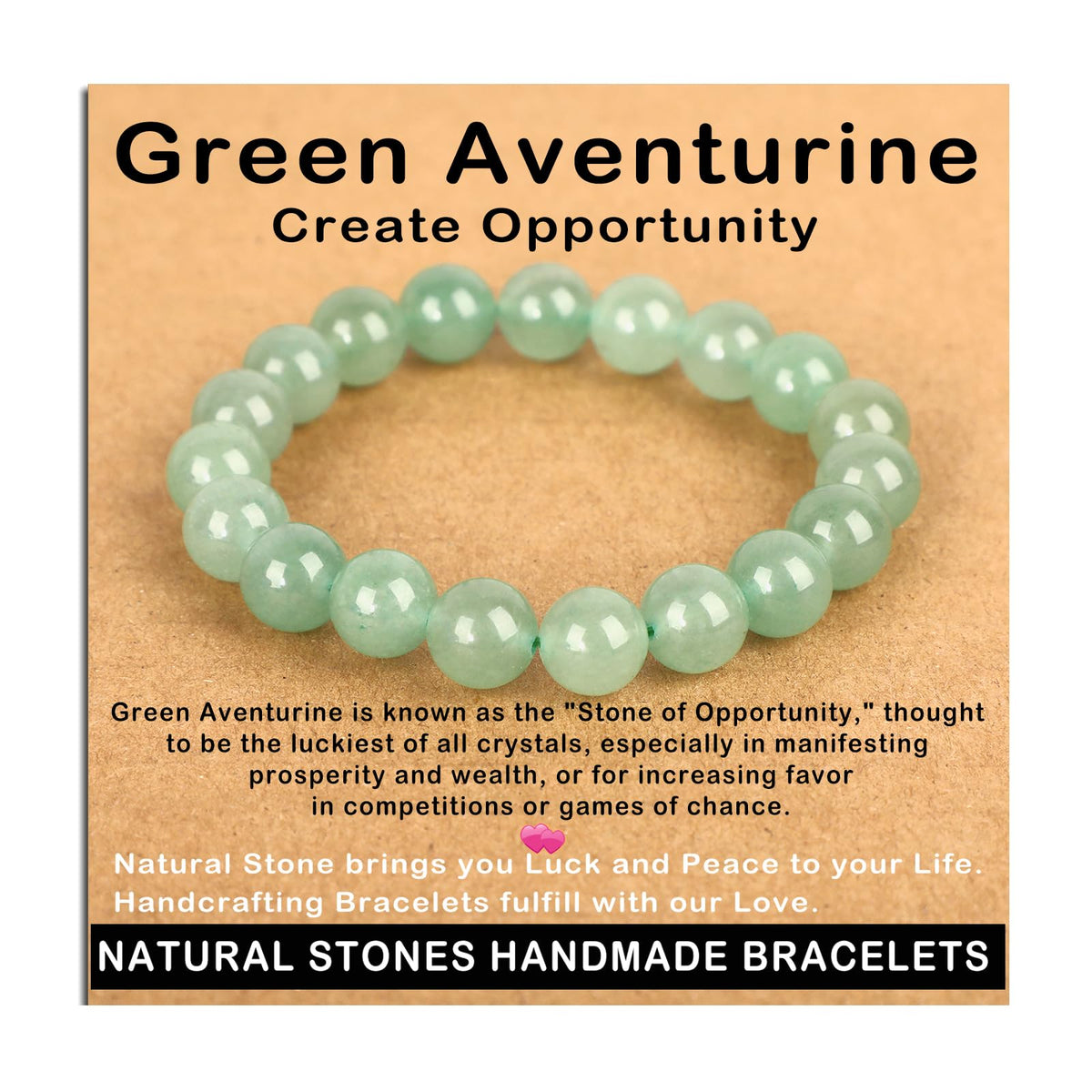 AD Beads Handmade Gemstone Stretch Elastic Bracelet Crystal Healing Reiki Nature's Beauty and Spiritual Essence Unisex (10mm, Green Aventurine (Opportunity))
