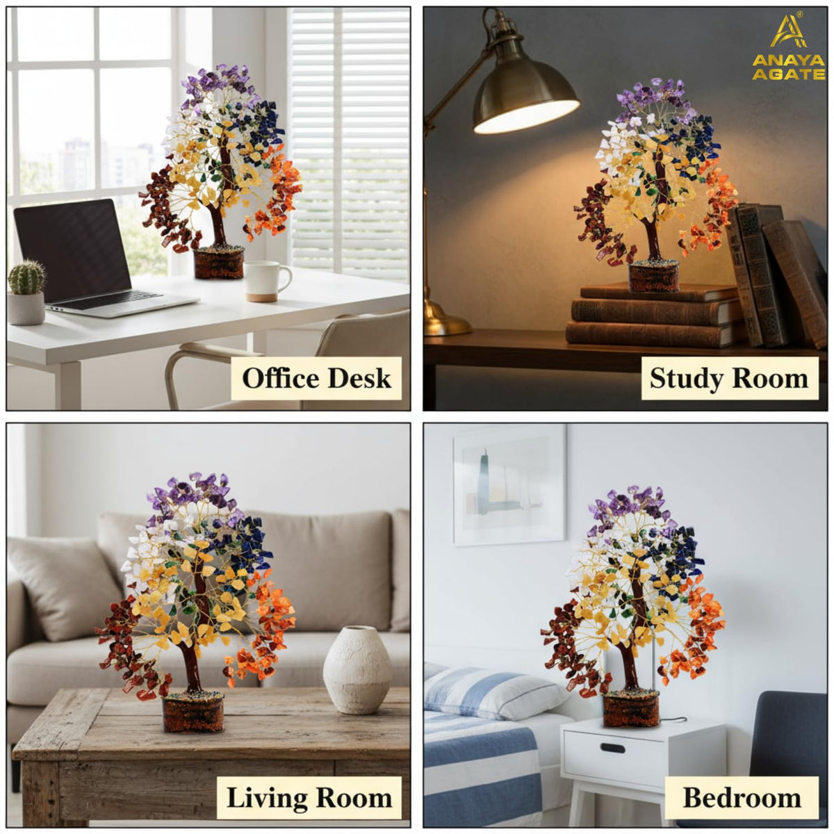 ANAYA AGATE 7 Chakra Crystal Tree of Life – Handmade Healing Crystals and Crystals and Healing Stones Money Tree for Home & Office Decor – Feng Shui Spiritual for Women