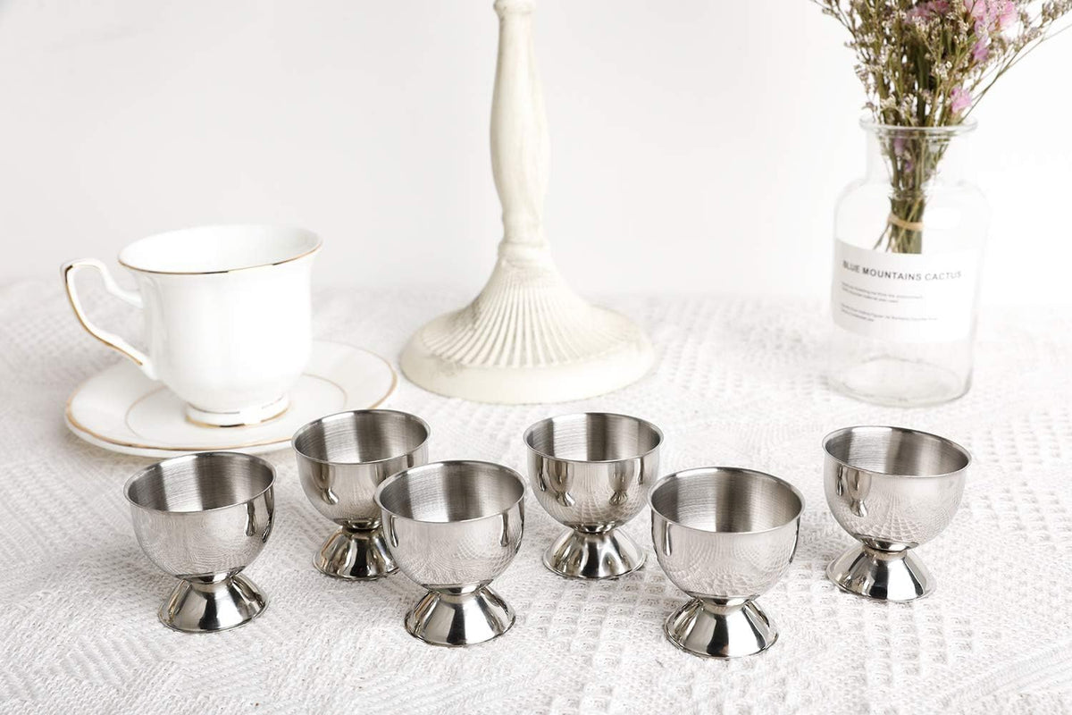 Egg Cup Holder Set for Soft Boiled Eggs Include 6 Stainless Steel Egg Tray Kitchen Tool