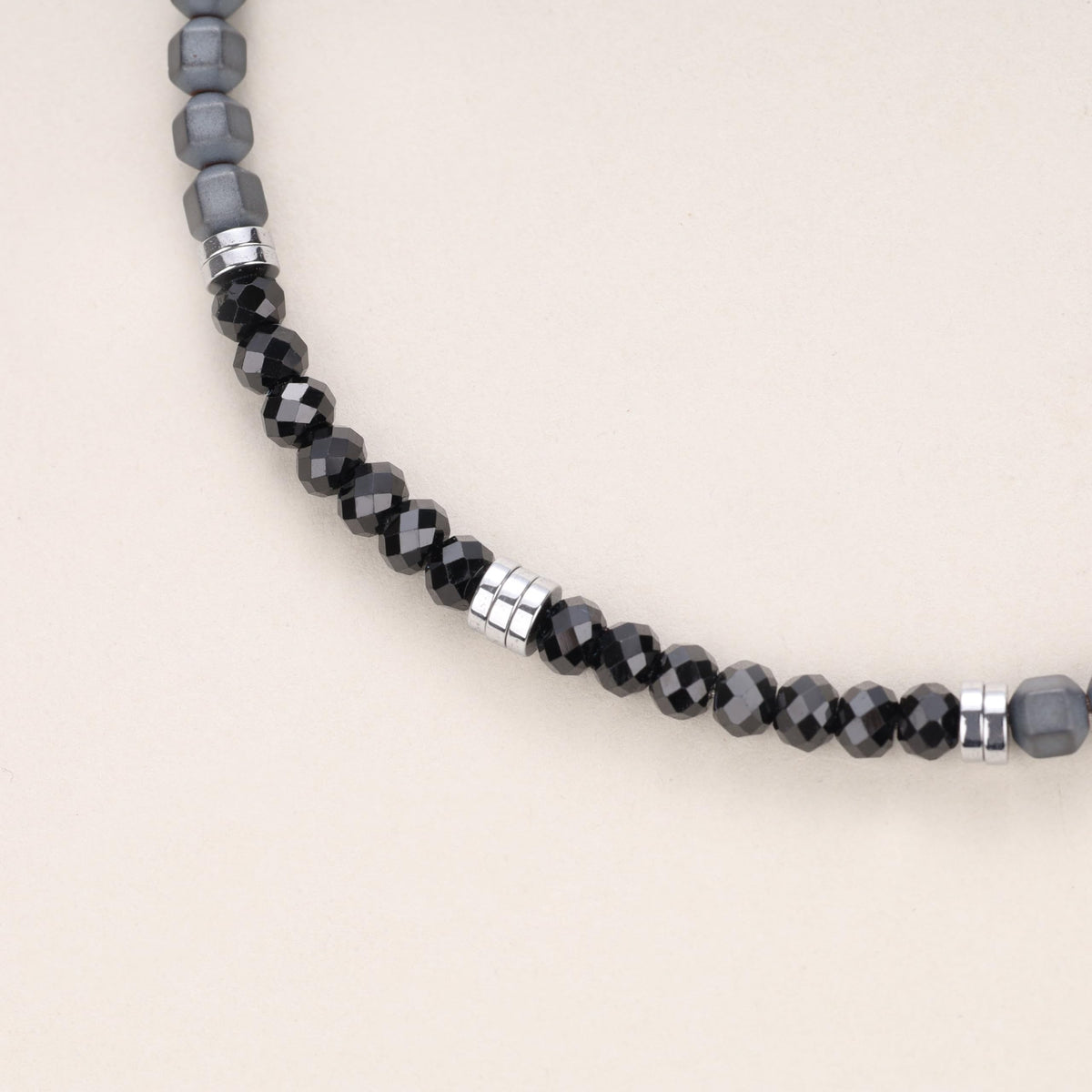 GAVU Crystal Men's Bracelet, Hematite & Black Spinel Beaded Bracelet