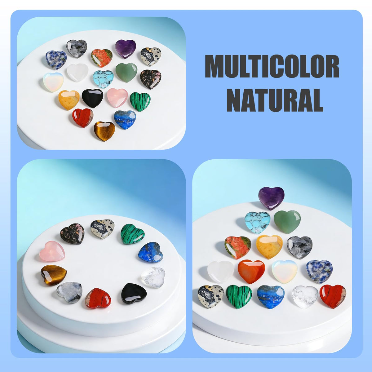 shuielai Heart Shaped Healing Crystals 10 PCS 1 Inch - Palm Worry Stone for Chakra Reiki Balancing Meditation, Spiritual Love Gifts for Women（Color Mixing）