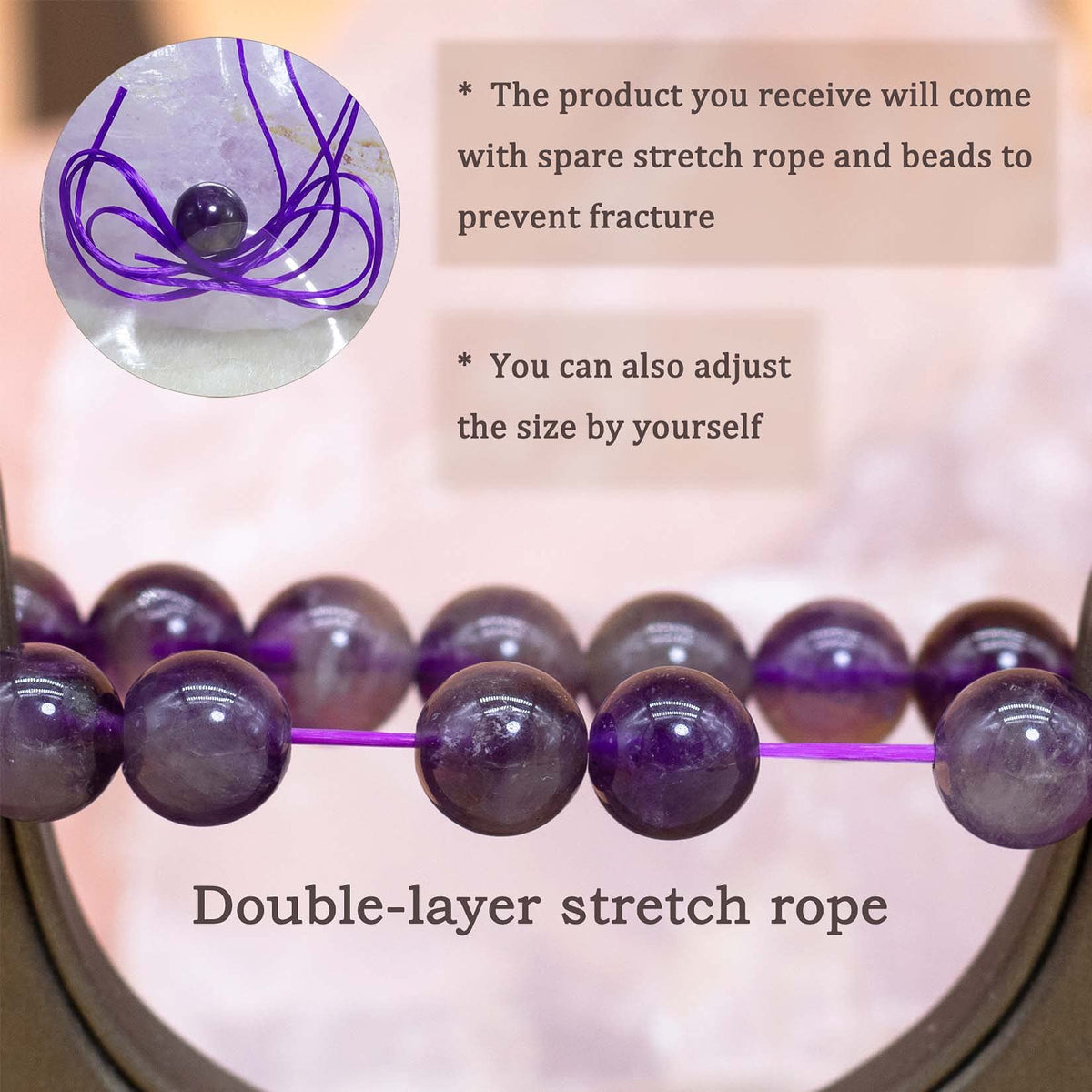 DAZCOLO 8mm Natural Gemstone Stretch Bracelet, Handmade Unisex Crystal Bracelets for Meditation, Yoga, Spiritual Healing & Positive Energy (Dark Amethyst)