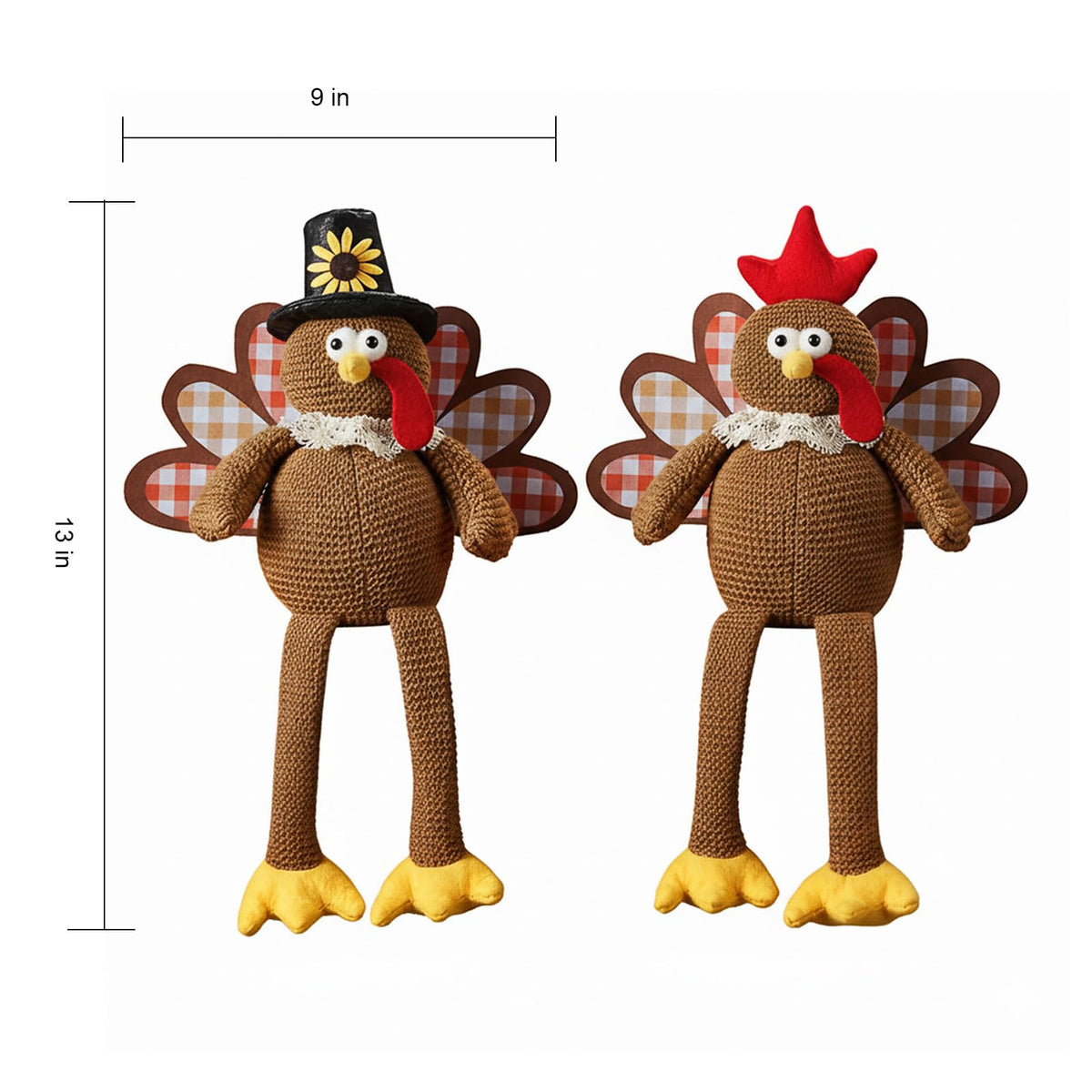 MWDJPXY Christmas Decorations Set of 2 Turkeys with Dangling Legs, Turkey Couple Doll Plush Kit Tabletop Centerpieces for Fall Harvest Home Decor Kitchen Shelf (Brown)
