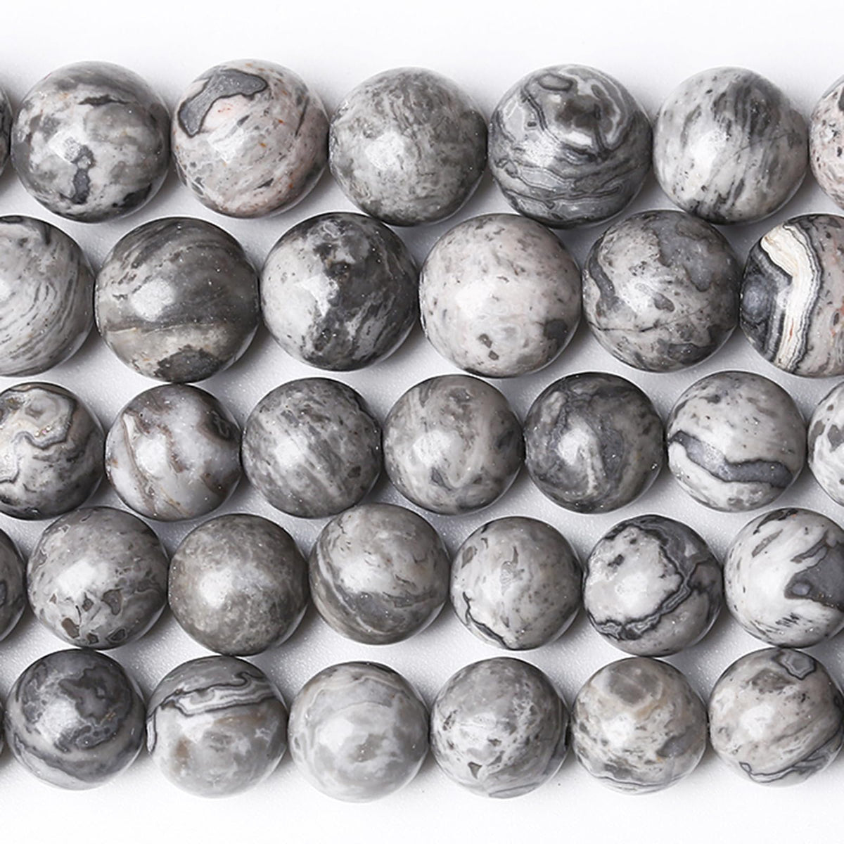 180pcs 4MM Natural Gray Map Stone Beads for Jewelry Making Round Gemstone Beads DIY Bracelet Necklace 2 Strands 32"