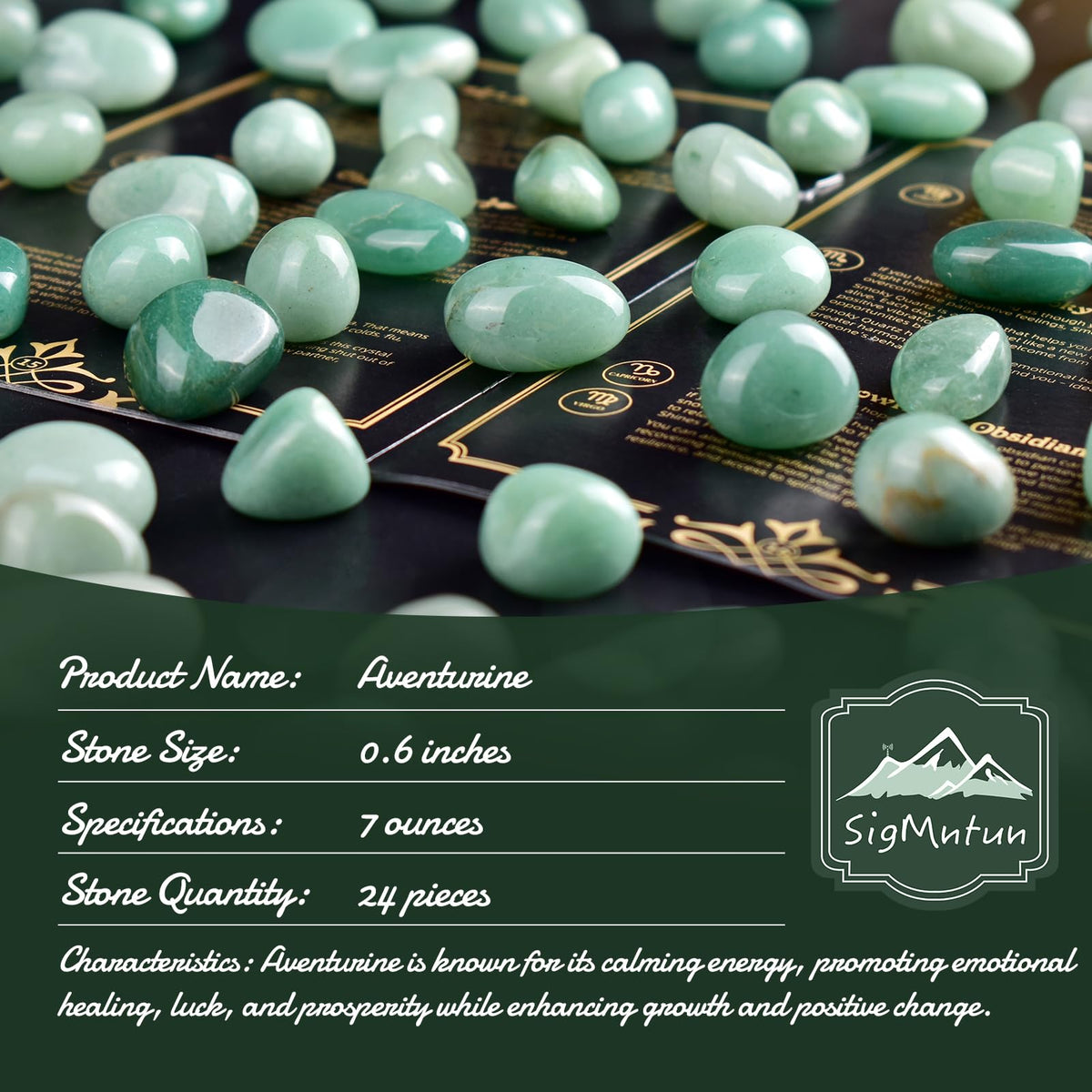 SigMntun Aventurine Healing Crystal Stone Set - 24 Pieces, 0.6" Natural & Polished Stones for Healing, Meditation, Reiki, Chakra, Crafting & Decoration