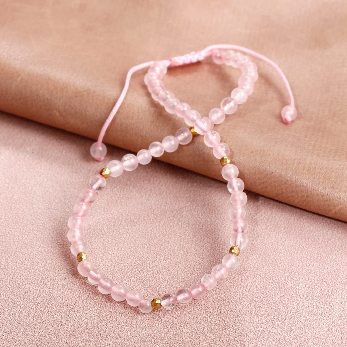 Jewever Rose Quartz Anklet Bracelet for Women crystals and healing stones Essential Oil Diffuser Beach Foot Beaded Adjustable(8.5-10 Inches)
