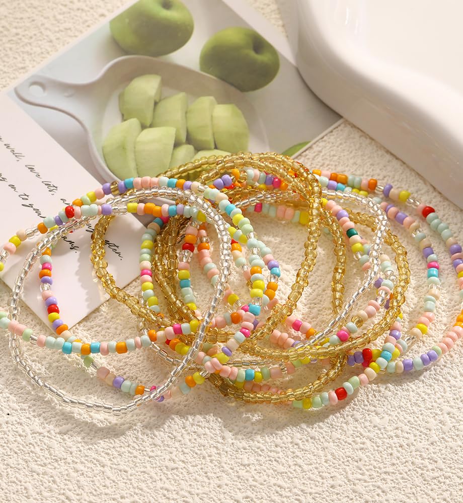 iF YOU Small Colorful Beaded Bracelets Set for Women Trendy, Boho Glass Seed Bead Stretch Bracelet Stack, Non Tarnish Stackable Bracelets Pack Fashion Accessories Gifts