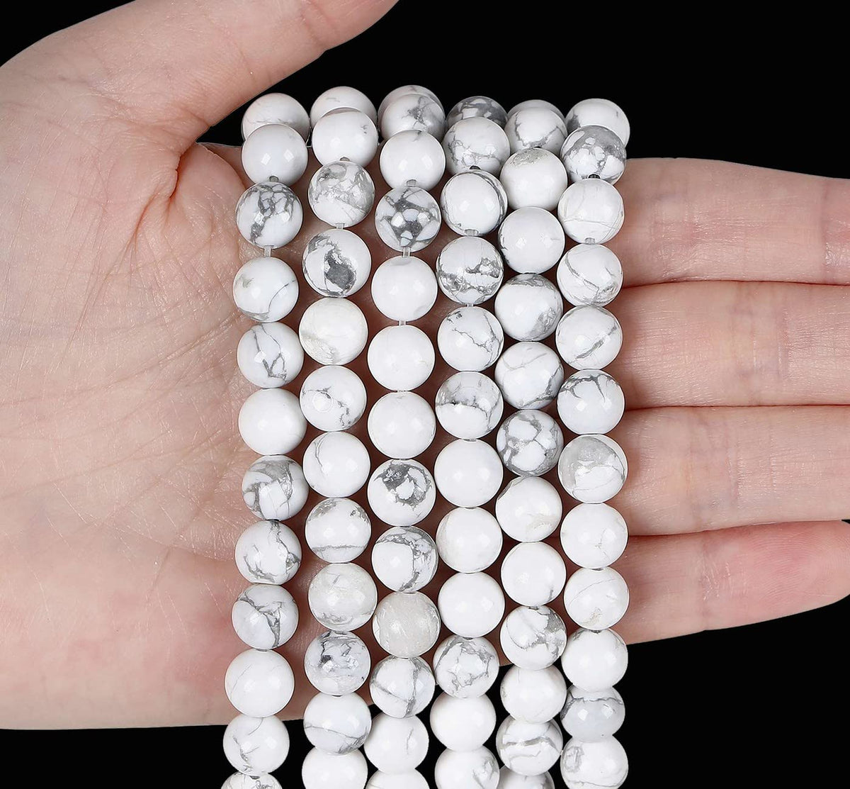 LAIDANLA White Howlite 8mm Natural Stone Beads Round Loose Gemstone Stone Beads for DIY Bracelet Necklace Earrings Jewelry Making Polishing Genuine Real Beading 96PCS 2 Strand 32"