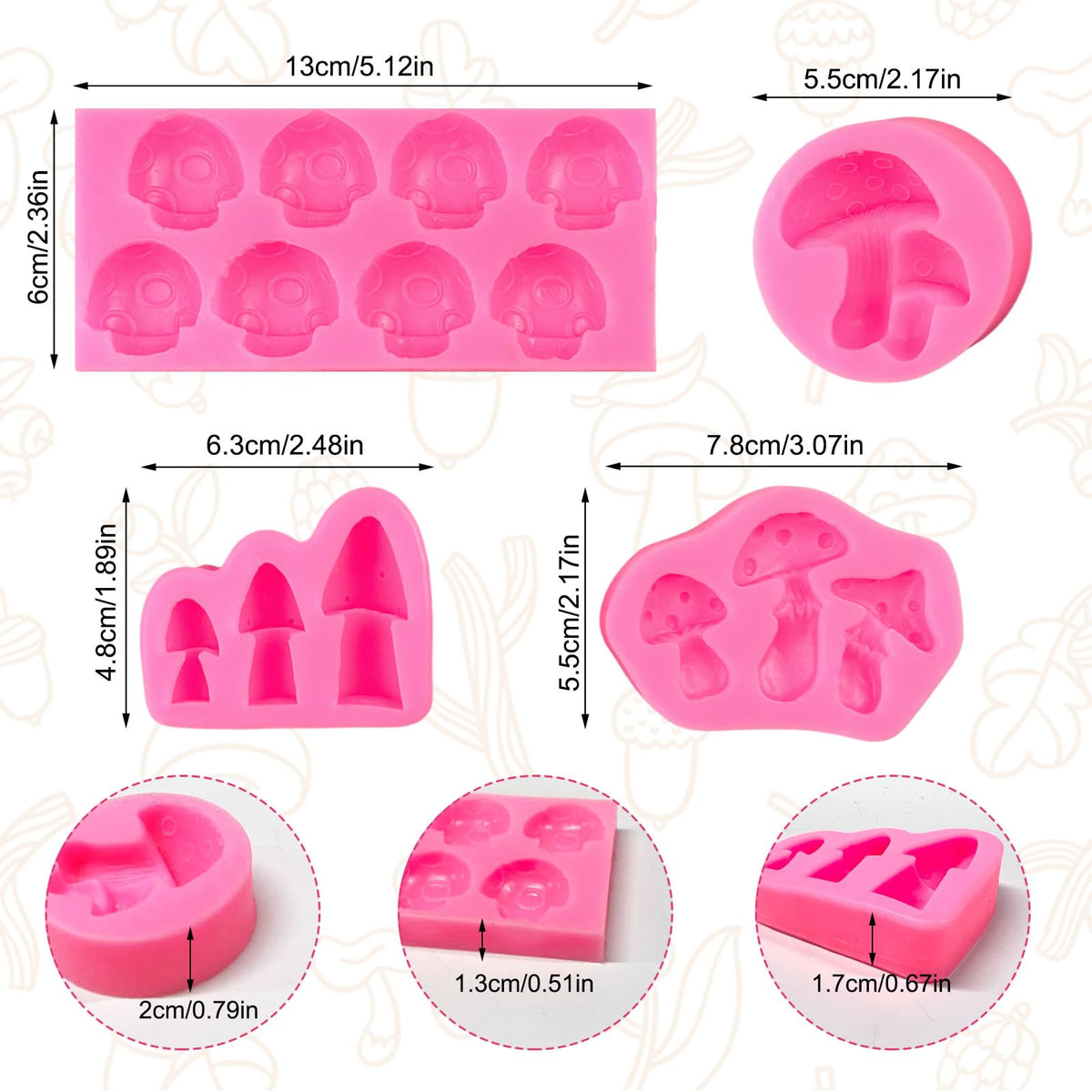 Mushroom Chocolate Molds, Mushroom Shaped Silicone Molds, Cute Candy Vegetable Fondant Molds, Cake Candy Chocolate Polymer Clay, Gummy, Crafting Projects Cupcake Topper Decor
