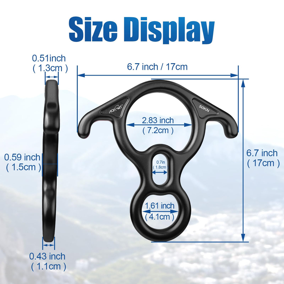 50KN Rescue Figure, 8 Descender Large Bent-Ear Belaying and Rappelling Gear Belay Device Climbing for Rock Climbing Peak Rescue 7075 Aluminum Alloy (Black)