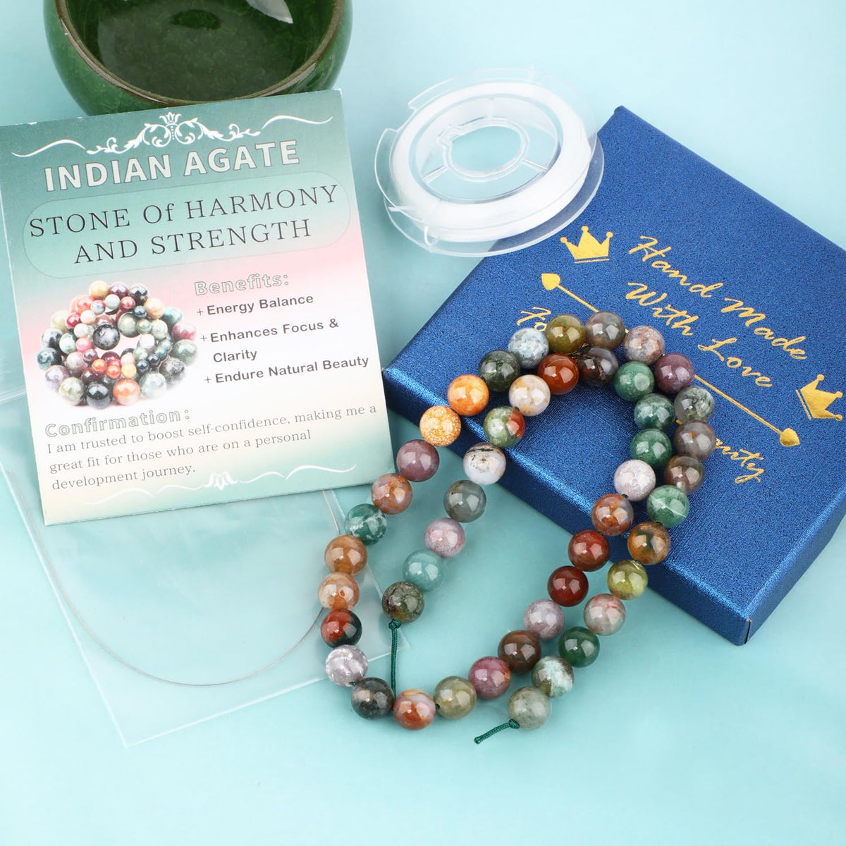 CMBYN Natural Stone Beads Round Genuine Real Stone Beading Strand Loose Gemstones DIY Smooth Bead for Bracelet Necklace Earrings Jewelry Making (Indian Agate, 8mm 45 Pieces)