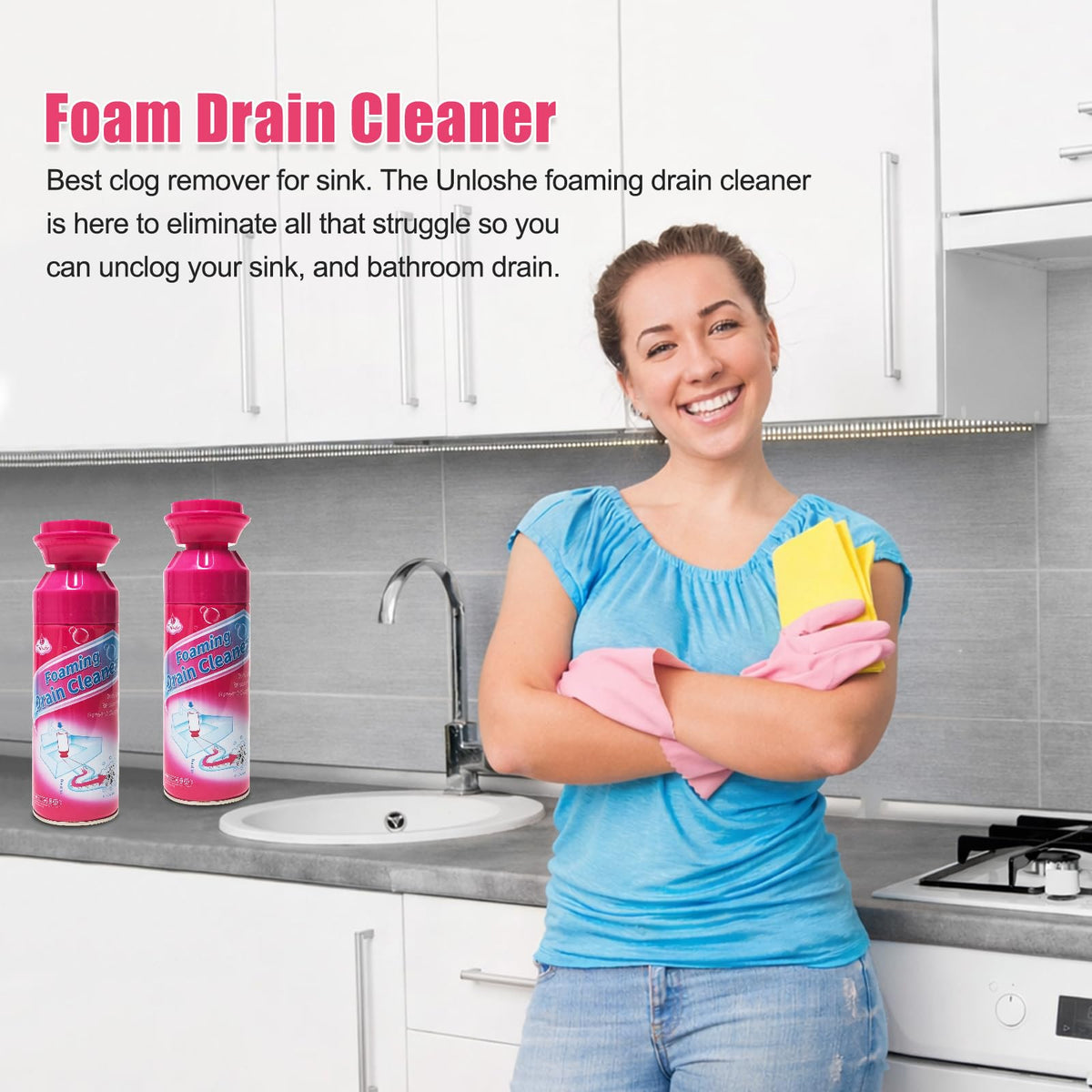 Foaming Drain Cleaner, Sink Drain Cleaner and Deodorizer, Drains Clog Remover for Bathroom Sinks, Washbasin, Tubs (2PCS)