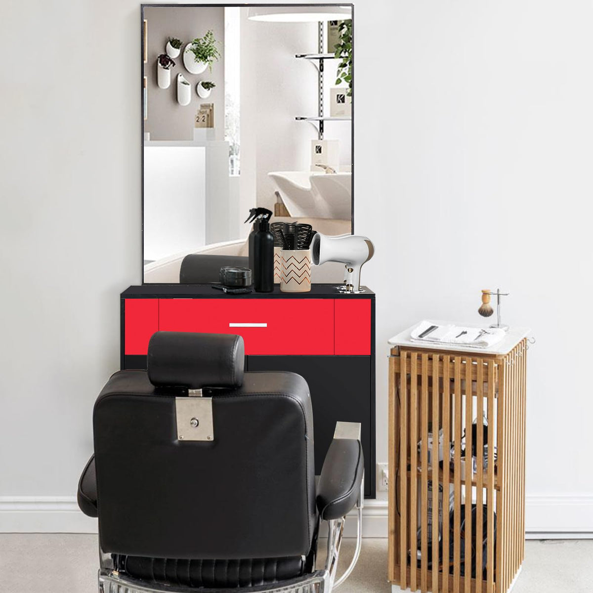 JHshop Barber Salon Station Organizer Cabinet Makeup Hair Styling Beauty Spa Equipment Set, Wall Mount Salon Station Barber Stations Styling Station with Mirror Barber Beauty Spa Salon Equipment