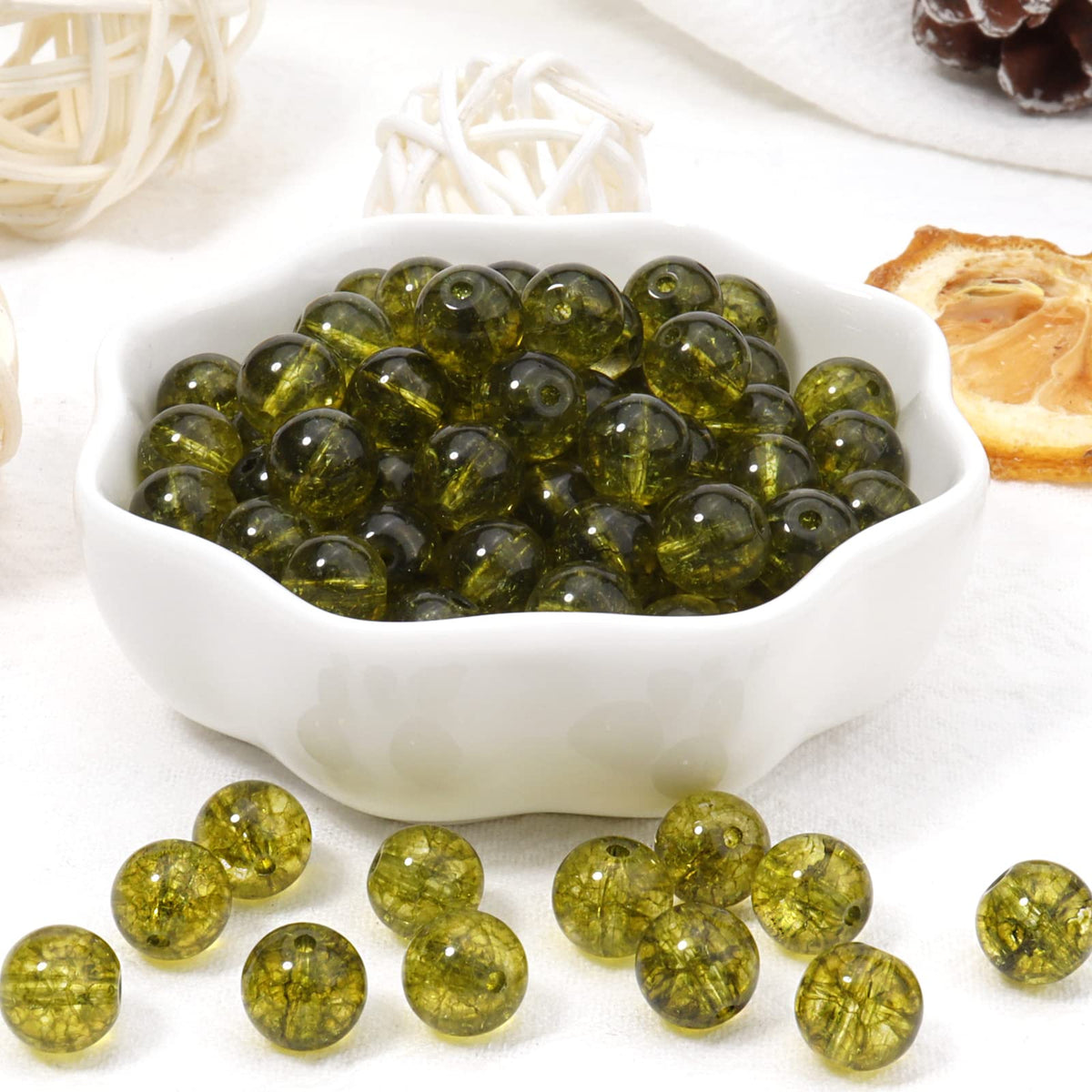 60pcs 6mm Natural Stone Beads Peridot Jade Beads Energy Crystal Healing Power Gemstone for Jewelry Making, DIY Bracelet Necklace