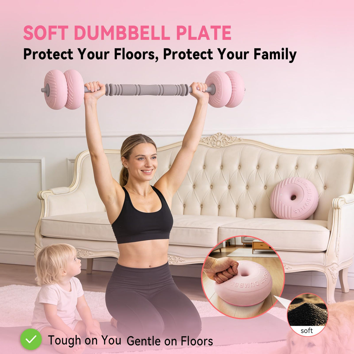 Adjustable Dumbbell Set 13LB/18LB/22LB/35LB, 4-in-1 Soft Shell Weight Set with Connector, Converts to Barbell & Kettlebell, Strength Training Equipment for Home Gym, Ideal for Women & Beginners