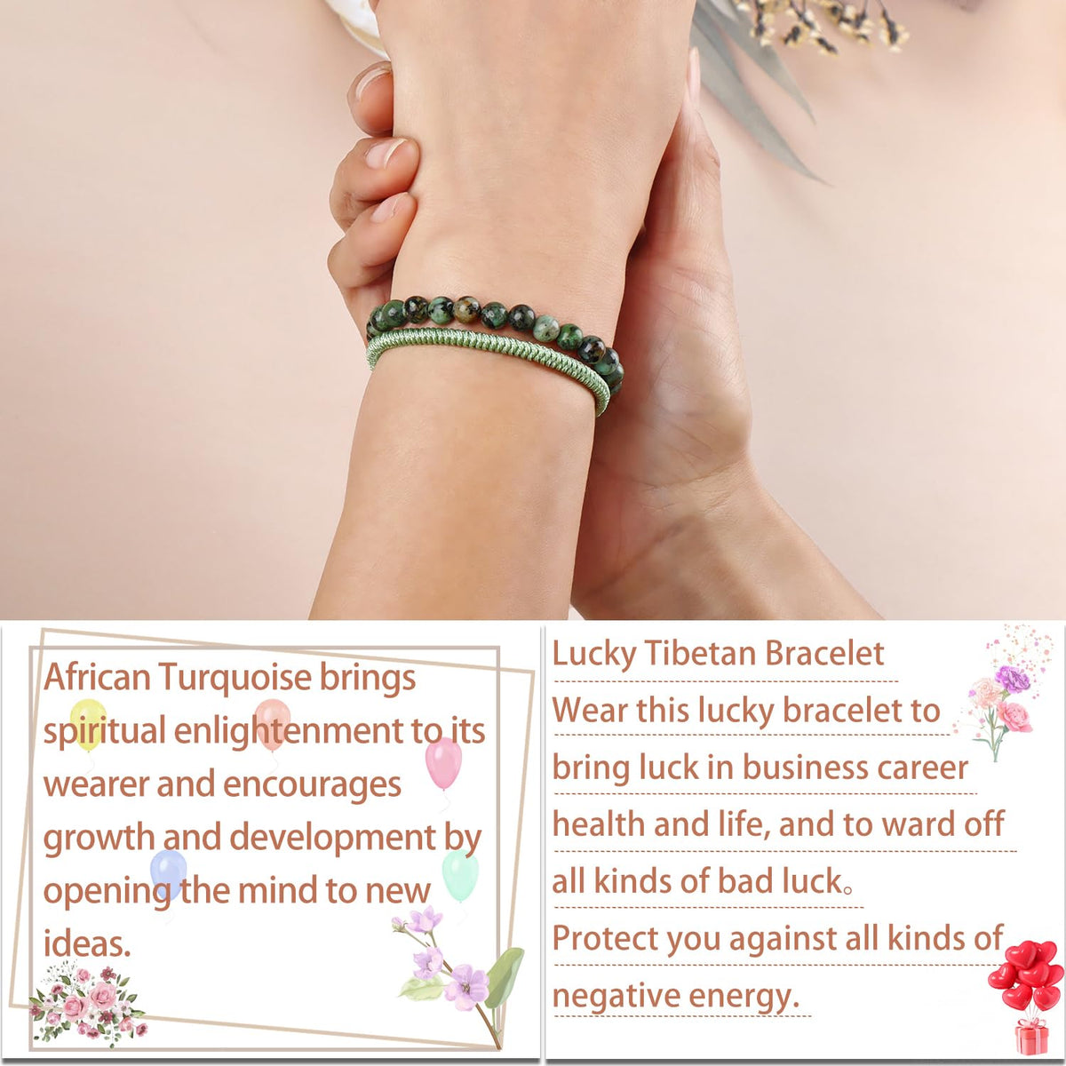 LPBeads 6mm African Turquoise Bracelet with Handmade Rope Bracelet Size Adjustable Natural Stone Crystal Healing Bracelets Gifts for Unisex Adults