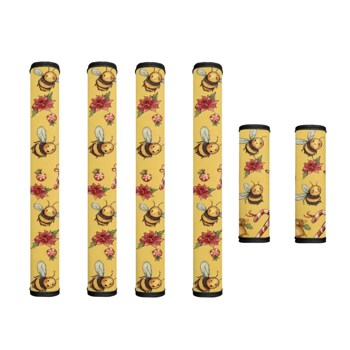 Hwzdsyxl Fridge Door Handle Covers Kitchen Appliance Protective Gloves Christmas Decor 6 PCS Anti-Scratch Refrigerator Handle Cover Keep Off Stains Food Spot, Bee Poinsettia Candy Cane Yellow Print