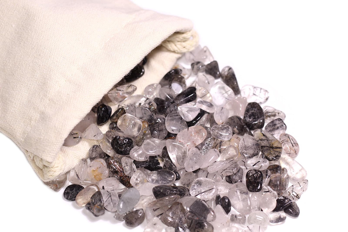 ZenQ 1 lb Black Rutilated Quartz Tumbled Stone Chips Crushed Natural Crystal Quartz Pieces