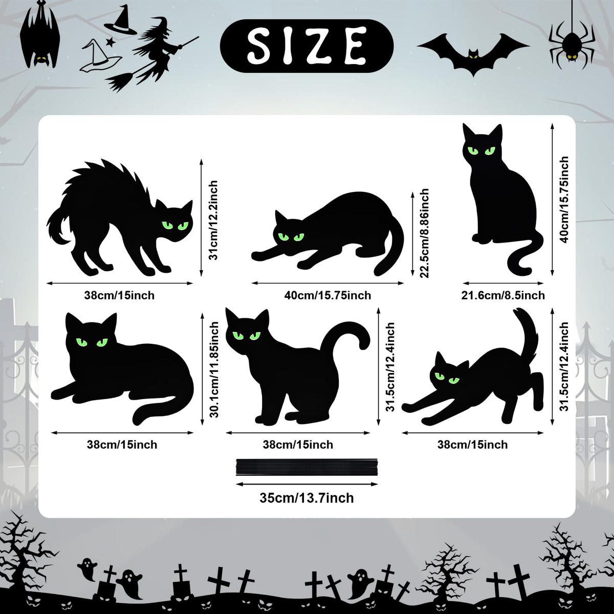 6 Pack Halloween Black Cat Yard Signs with Glowing Eye Stickers – Large Scary Cat Silhouette Decorations for Outdoor Lawn, Fence, Garden, Haunted House, Halloween Party Decor