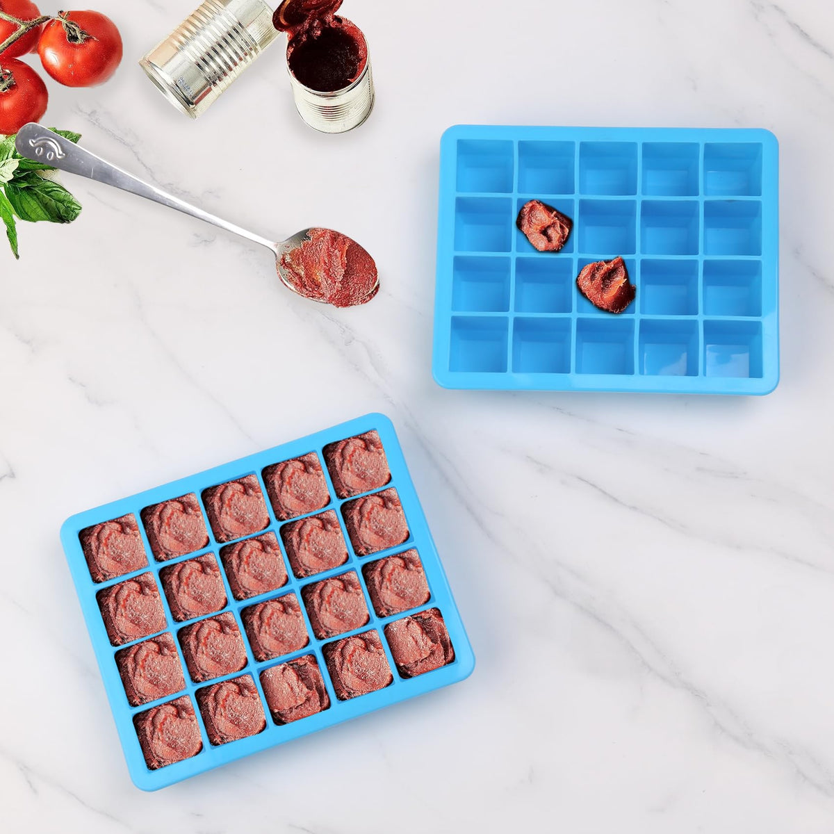 1 Tbsp Silicone Freezer Molds - Perfect for Storing Garlic, Herbs, Ginger, Pesto, Tomato Paste, Lemon Juice,Vegetable Purees,Purees and More - Silicone Food Freezer Tray (Blue 2 Pack)